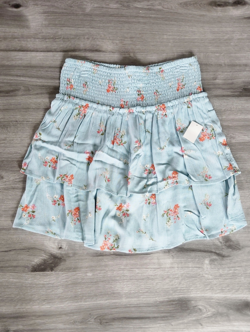 Gypsy & Jade Blue Green Tiered Floral Smocked Skirt Large